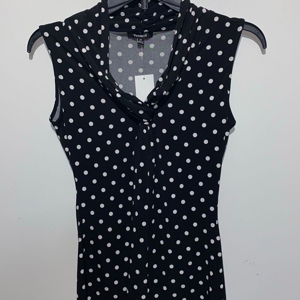 Premise Women's‎ Black White Polka Dot Tie Front Sleeveless Blouse Size XS NWT